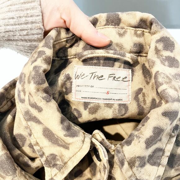 Free People Leopard Print Oversized Opal Swing Denim Jacket Brown Small - Picture 3 of 5